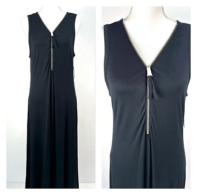 #ad Soft Surroundings Long Black Maxi Dress Sleeveless Zippered PM Petite Medium $49.50