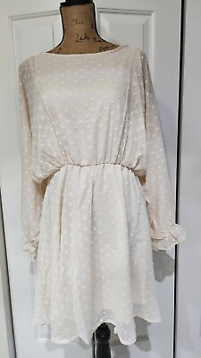 #ad NWT Lumiere Long sleeve cream colored Swiss dots BOHO Dress Size Large $14.50