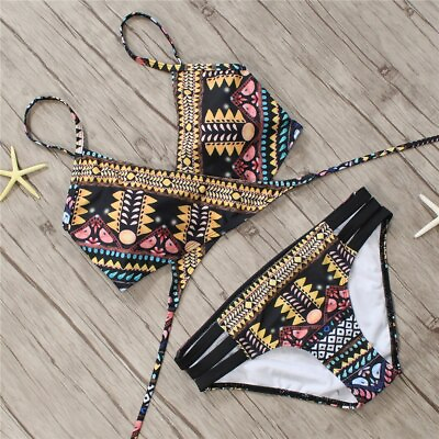 #ad Sexy Bandage Aztec Bikini String Strappy Swim Wear Bathing Suit 2 Piece NEW $14.99