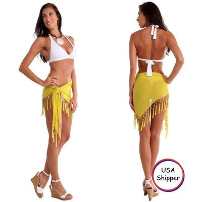 #ad #ad 1 World Sarongs Sheer Sarong in Yellow Beach Cover Up Wrap Skirt $13.99