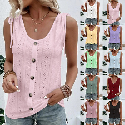 #ad HOT Women#x27;s Sleeveless Vest Tops Sexy Summer Holiday Beach Casual T Tank Shirt $16.08