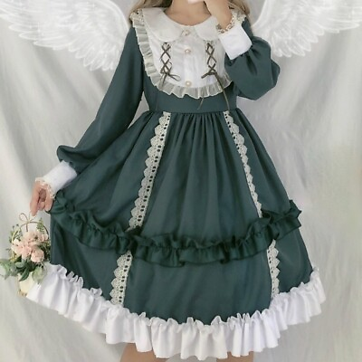 Lady Girl Japanese Lolita Dress Cosplay Kawaii Ruffle Puff Sleeve Cute Dresses $47.89