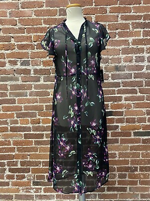 #ad NEW Express Sheer Black Floral Midi Dress $25.97