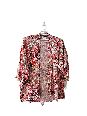 #ad Knox Rose kimono top womens X 1X X 1X plus boho cardigan white pink green maroon $22.97