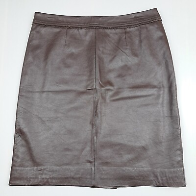 #ad Jacklyn Smith 100% Genuine Leather Skirt Brown 12 Lined $23.99