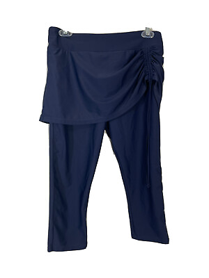 Womens M Navy Blue Active Capri Pants Skirt Modest Swim Bottoms Ruching $18.00