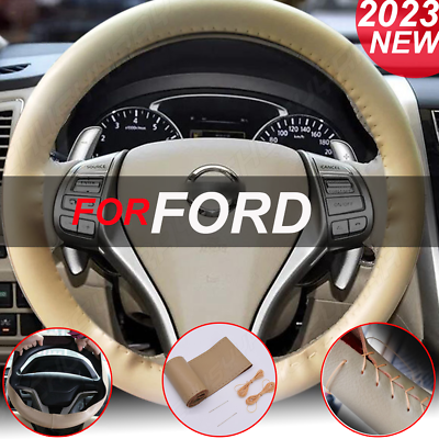 Beige 37 38cm DIY PU Leather Warming Car Steering Wheel DIY Cover For ford $18.99