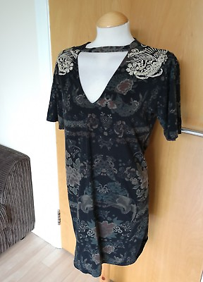 #ad Ladies RIVER ISLAND DRESS Size 10 Black Gold Embroidery Smart Party Evening GBP 5.00