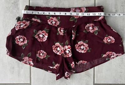 Forever 21 Womens Short Shorts Burgundy Pink Roses Summer Floral M $5.69