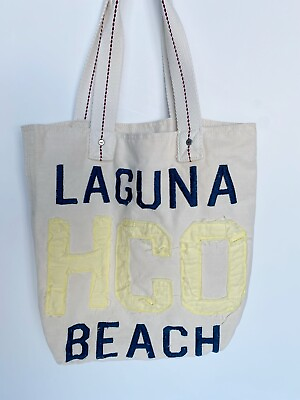 HOLLISTER White Tote Bag “Laguna Beach” Large Purse Boho Preppy Surf Distressed $21.99