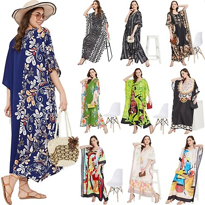 Women Kaftan Kimono Dress Summer Beach Wear Cover Up Plus Size Long Maxi Dress $13.99