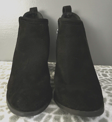#ad #ad Womens Boots Size 9.5 M Black Block Heel Slip On Booties Suede Madden Girl Brand $19.00