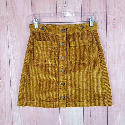 #ad #ad Madewell A Line Corduroy Mini Skirt Womens Sz 0 Buttom Front Pockets Gold Wheat $19.93