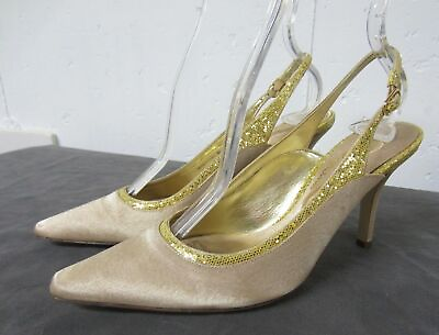 #ad Nina Champagne Satin Gold Glitter Sparkle Slingback Evening Cocktail Heels 7.5M $25.89