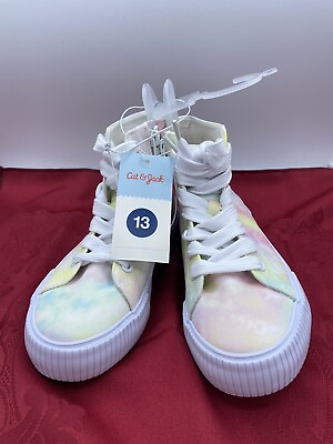#ad Girls Tie Dye Lace Up Zipper Sneakers High Top Size 13 Kids BRAND NEW $4.49