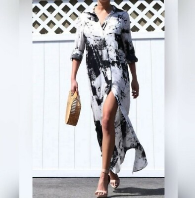 #ad #ad Boutique Women#x27;s 3 4 Slv Dress Button Down Woven Summer Shirt Dress Maxi Small $35.00