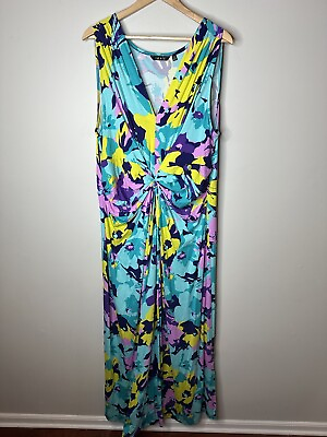#ad IMAN Maxi Multicolor Floral Boho Empire Waist Flattering Stretch Dress SZ 3X $26.99