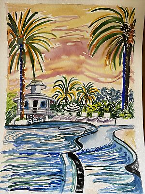 #ad THE RALEIGH Original Watercolor Painting Kristi Jones South Beach Miami Florida $225.00
