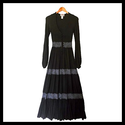 #ad Love From Ya Ya Witchy Core Long Sleeve Black Maxi Dress Size 2 M Medium $49.99