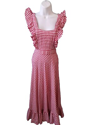 #ad Unbranded Red White Gingham Maxi Dress Size Small $35.00