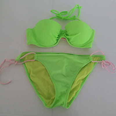 #ad Victoria#x27;s Secret Strapless Green Strappy Back Bandeau Bikini Set 32B $15.95
