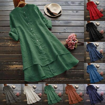 #ad #ad Plus Size Women Cotton Linen Baggy Shirt Dress Ladies Tunic Dress Midi Dress US $20.32
