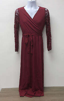 #ad Kranda Womens Faux Wrap V Neck Party Long Maxi Dress Red MEDIUM $37.99