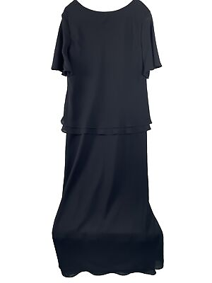 #ad Virgos Lounge Black Maxi Dress Flutter Sheer Sleeves Size 16 Formal Womens Dress $30.00