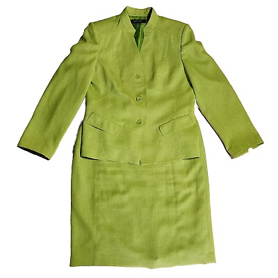 #ad KASPER Solid All Green 2 Piece Blazer Jacket Skirt Suit Set Womens Size 14 $34.99