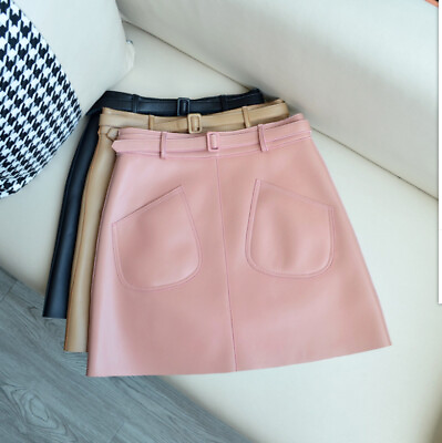 #ad New Genuine Leather Skirt Women#x27;s High Waist A line Wrapped Hip Slim Sheepskin $103.56
