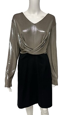 #ad 6th amp; LN Women#x27;s Long Sleeve Black amp; Silver V Neck A Line Cocktail Dress Size 16 $20.70