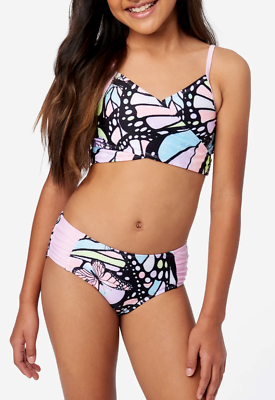 JUSTICE Girls Swimsuit Tankini Bikini Ruffle Swim 12 14 16 18 L XL Butterfly NWT $31.90