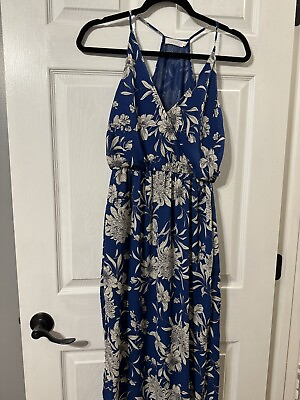 #ad Women’s LUSH Blue amp; White Floral Maxi Dress with Slits $18.00