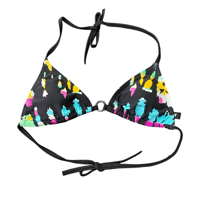 #ad DKNY Swimsuit Triangle Bikini String Tie top Tie Dye Black Multicolor Sz XS NWOT $12.80