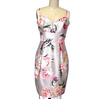 #ad Eliza J Pink Floral Print Mikado Tulip Cocktail Dress Size 4 $59.00