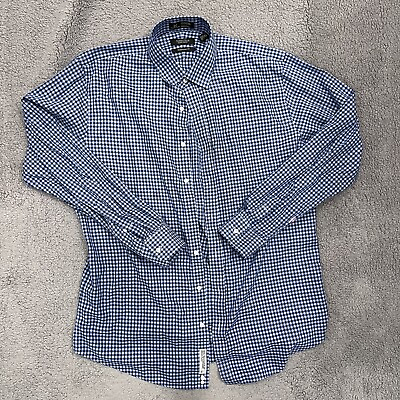 Nordstrom Shirt Mens16 Blue Check Long Sleeve Button Up Collared Preppy Casual $15.10