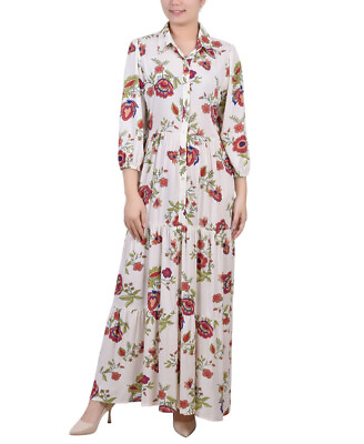 NY Collection Women#x27;s Petite 3 4 Sleeve Crinkle Tiered Maxi Dress $55.20