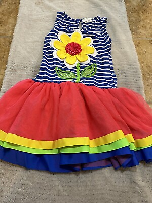 #ad #ad Emily Rose Girls Dress Size 7 Blue White Stripped Flower Sparkly Tutu Skirt $9.99