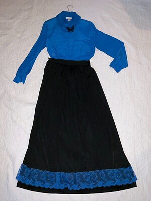 #ad VICTORIAN Edwardian top skirt costume size 6 blue black $58.00