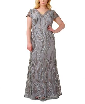 #ad New $299 Adrianna Papell Women#x27;s Sequin Maxi Short Sleeve Dress A2947 $49.99