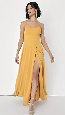 #ad Lulus Women#x27;s Sz. S Dreamy Romance Mustard Yellow Backless Maxi Dress NWT $28.00