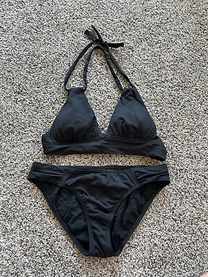 #ad TOMMY BAHAMA size S M Swimsuit Bikini Top S Bottom M 2 piece Set BLACK D24 $37.99
