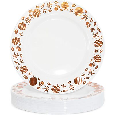 #ad 24 Disposable Plastic Dinner Plates Thanksgiving Party Fall Leaf Pumpkin 9 in $24.69
