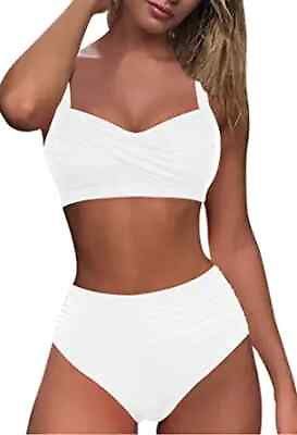 #ad Sovoyontee Womens 2 Pieces High Waisted Bikini Set Ruched Swimsuit Bathing Suits $6.99