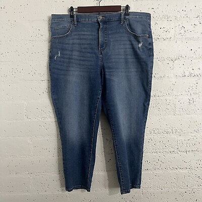Sonoma Womens Jeans 18W Blue Capris Crop Boyfriend Denim Plus Distressed D15 $19.95