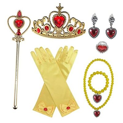 #ad Princess Party Dress Up Accessories Set Crown Wand Gloves Earrings Yellow $13.71