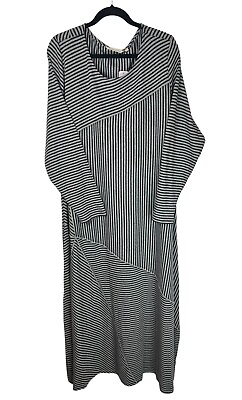 #ad NEW Soft Surroundings Ryley Stripe Maxi Dress Size 3X Long Sleeve Gray Long $59.99