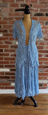 #ad Brownstone Studio Medium Blue Crocheted Skirt Set $38.00