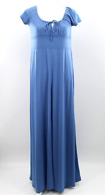 #ad Vtg Women#x27;s 70s Blue Empire Waist Maxi Dress 1970s Long Gown Sz M Trolley Car $64.99