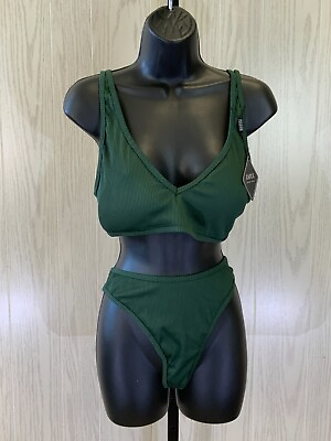 #ad Zaful Two Piece Ribbed Bikini Set Women#x27;s Size 8 Dark Green NEW MSRP $89 $16.99